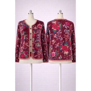BlinkBuy Reversable Boho Velvet Quilted Floral Jacket Burgundy Striped M Cottage